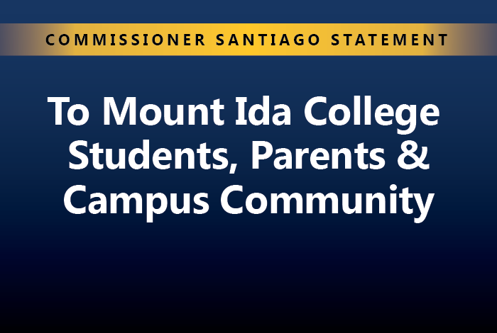 Commissioner Santiago Statement to Mount Ida College Students, Parents & Campus Community